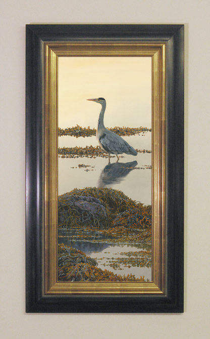 framed grey heron oil painting for sale